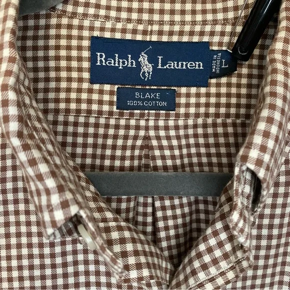 Ralph Lauren Men's Blake 100% Cotton Brown Small Checkered Shirt size L - Picture 2 of 4
